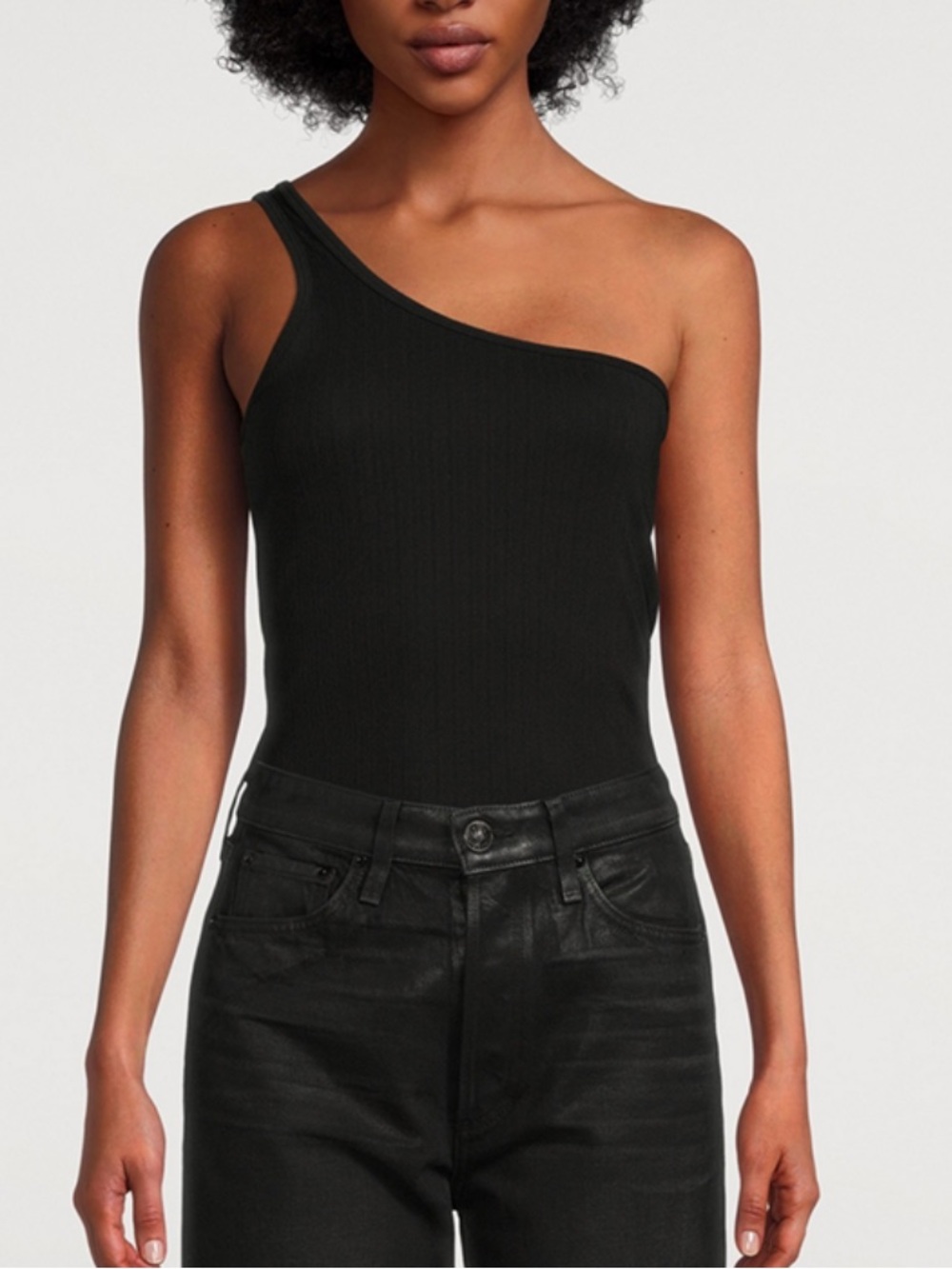 RAG & BONE Zoe One-Shoulder Tank Top Ribbed Black Med